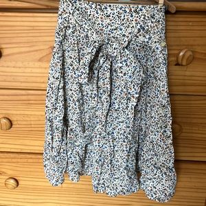 MADEWELL BEIGE FIELDWALK FLORAL TIE WAIST TIERED MINI SKIRT